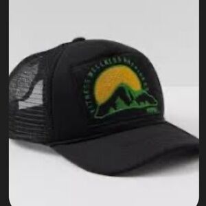Free People Magic Mountain patch trucker hat in black NWT
